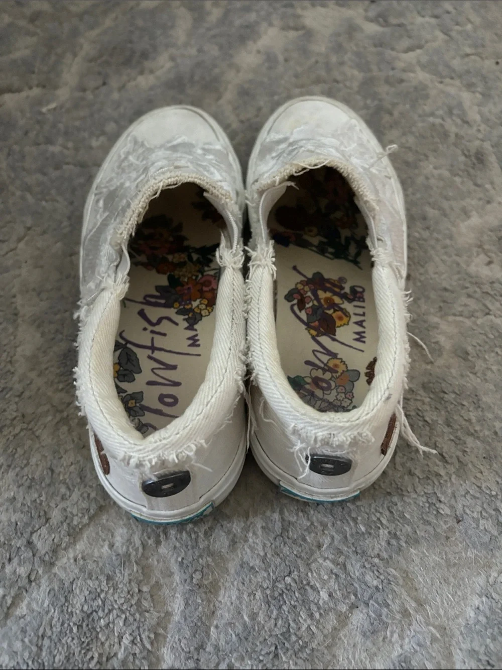 Women's Distressed Slip-On Sneakers with Floral Lace Appliqué in White